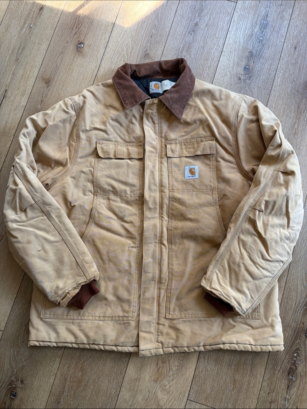 VTG Carhartt C03 Size XL Tan Arctic Canvas Coat Thrashed Grunge